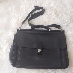 Large Coach Black Silver Leather Satchel Bag